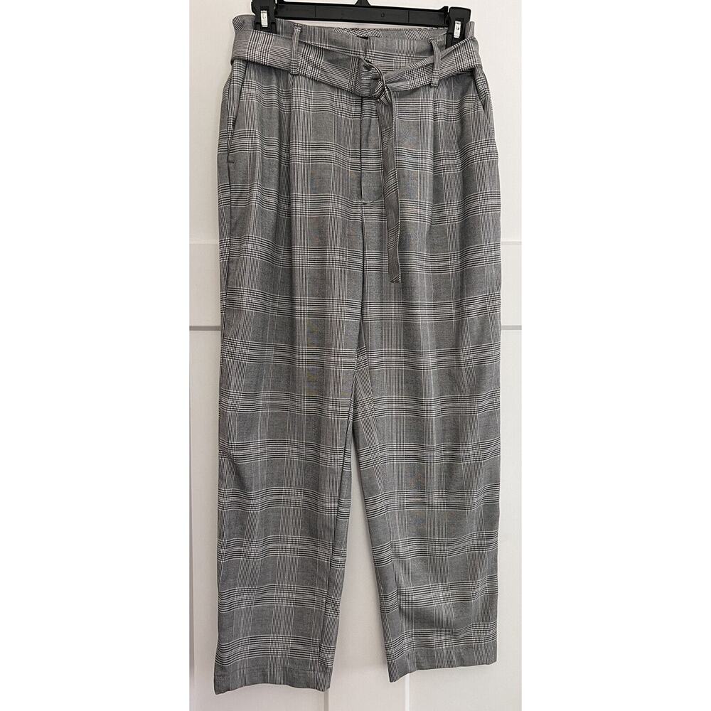 Lucky Brand Womens Size 4/27 Plaid Austin Pants Belted Black White High Rise